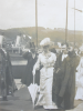 Falmouth town clerk, E.E. Armitage receiving visitors on the Prince of Wales Pier, photograph, 24 x 19 cms.
