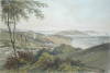 Falmouth, Pendennis Castle etc (from near the cemetery), publisher: Tregoning, E.S., lithographer: Newman and Co, tinted lithograph, 29.8 x 43.2 cms. Presented by the Misses Pearse Jenkin of Trewirgie House, Redruth through their nephew Mr G.K.Hamilton Jenkin.