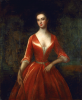 A Lady in a red dress, oil on canvas, 129.5 x 107 cms.