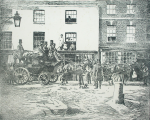 Unknown artist (19th century): The last four horse Mail Coach leaving Market Strand, Falmouth for Plymouth, 1863, woodblock, 32.8 x 39.5 cms.