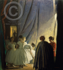 Knight, Dame Laura DBE RA RWS (1877-1970): In the Coulisse - Behind the Scenes, signed, signed and inscribed 'In the Coulisse', oil on panel, 63 x 57 cms. Presented to the Corporation of Falmouth in 1923 by Alfred A. de Pass, in memory of his sons. © The Estate of Dame Laura Knight.