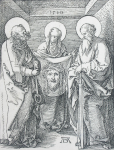 Durer, Albrecht (1471-1528): The Veronica Cloth - 'The Sudarium of St Veronica (The Little Passion), signed and dated 1510, inscribed signed and dated on plate, wood engraving, 12.8 x 9.9 cms. Presented to the Corporation of Falmouth in 1923 by Alfred A. de Pass, in memory of his sons.