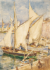 Tuke, Henry Scott, RA RWS (1858-1929): St Tropez, signed, inscribed signed, watercolour on paper, 35.4 x 25.5 cms.