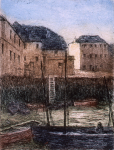 Rowbotham, Claude Hamilton (1864-1949): Customs House Quay, Falmouth, signed, coloured etching, 35 x 29 cms. Presented by Brian D.Price.