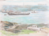 Martin, William A. (1899-1988): A port scene with ship, pastels, 15.1 x 20.4 cms. Presented by Moss, Ruth. Bequest.