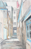 Martin, William A. (1899-1988): Alleyway with lamp, dated 1973, coloured pencil, 14.1 x 22.9 cms. Presented by Moss, Ruth. Bequest.
