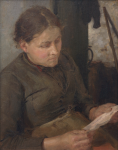 Tuke, Henry Scott, RA RWS (1858-1929): Study for the Message - Mrs Fouracre, signed and dated 1890, oil on panel, 28 x 20 cms. Purchased in 1997 with grant-aid from the NACF, V & A Purchase Grant Fund, Cornwall Heritage Fund and a donation from George Bednar.