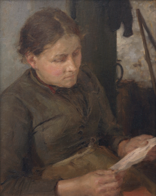 Picture of Tuke, Henry Scott, RA RWS (1858-1929): Study for the Message - Mrs Fouracre, signed and dated 1890, oil on panel, 28 x 20 cms. Purchased in 1997 with grant-aid from the NACF, V & A Purchase Grant Fund, Cornwall Heritage Fund and a donation from George Bednar.. FAMAG 1997.1
