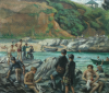Martin, Wallace (1903-1992): Falmouth Grammar School swimming sports at Sunny Cove, near Swanpool, Falmouth 1951, signed and dated 1951, oil on board, 39 x 45 cms. Presented by Mrs Bettyanne Tribe.