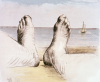 Moore, Henry OM CH (1898-1986): Feet on Holiday 1, printer: Curwen Prints Ltd, London, publisher: Raymond Spencer Company Ltd, signed, inscribed and numbered iii/xv, coloured lithograph, 21.6 x 26 cms. Reproduced by permission of the Henry Moore Foundation.