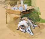 Ward, John CBE RA (1917-2007): Jif - the artist's dog, signed, watercolour and pencil, 23.5 x 28.5 cms.
