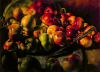 Newton, Kenneth (1933-1984): Reflected apples, with pewter charger and knife, 1979, oil on canvas, 91.5 x 122 cms. The Richard Harris Gift.