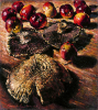 Newton, Kenneth (1933-1984): Mushrooms and Apples, 1980, signed, inscribed signed, oil on canvas, 50.1 x 45.1 cms. The Richard Harris Gift.