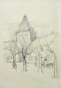Williams, Marjorie (nee Murray 1880-1961): A continental town scene with horse and wagon, pencil on paper, 24 x 14 cms. Presented by Mariella Fischer Williams MD in 2003.