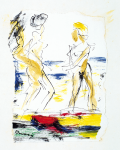 Ousey, Harry (1915-1985): Two women on the beach, signed, watercolour and ink, 10.5 x 9 cms. Presented by Susan and Ronald Astles in 2004.