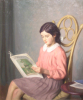 Jameson, Frank (1898-1968): A quiet read - a portrait of the artist's daughter, Daphne, signed, oil on canvas, 61 x 51 cms. Gift of Dr P.G.Budden and Dr M.Hardie Budden on behalf of The Hypatia Trust Collection.