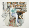 Raynes, John: Self portrait in studio, signed and dated 1986, watercolour, 50.4 x 53 cms.