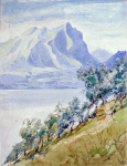 Williams, Marjorie (nee Murray 1880-1961): Mountain lake scene, signed, watercolour & pencil on paper, 28.5 x 39.5 cms. Presented by Dr Mariella Fischer-Williams.