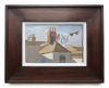 Markey, Danny (born 1965): Roofs and vapour trail, signed and dated 1984, oil on board, 17 x 25 cms. Bequeathed by Mr Michael Nicholson. Bequest.