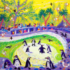 Dyer, John (born 1968): Peckish penguins, Newquay Zoo, signed, acrylic on canvas, 61 x 61cms. Presented by the artist as part of the Heritage Lottery Fund's Darwin 200 celebrations.