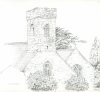 Bowen, Donald (1917-2019): St Mylor Parish Church, inscribed St Mylor, pencil on paper, 22.3 x 22 cms. Presented by the artist.