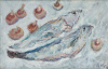 Ryan, Adrian (1920-1998): Fish and mushrooms, signed, oil on canvas, 30.5 x 46 cms.
