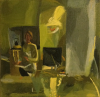 Mabbutt, Mary (born 1951) : Self portrait 2: Shaft of light, signed and dated February 1997, oil on canvas, 30 x 30 cms. Presented by Gardner, Grace. Bequest.