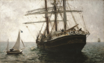 Tuke, Henry Scott, RA RWS (1858-1929): The Missionary Boat, signed and dated 1894, oil on stretcher on canvas, 54 x 89 cms. RCPS Tuke Collection. Loan.