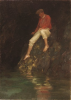 Tuke, Henry Scott, RA RWS (1858-1929): Boy Fishing on Rocks, oil on canvas board, 36.7 x 26.4 cms. RCPS Tuke Collection. Loan.