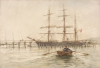 Tuke, Henry Scott, RA RWS (1858-1929): Barque 'Jorgen Bang', signed and dated 1899, inscribed H.S. Tuke 1899, watercolour, 28.4 x 41 cms. RCPS Tuke Collection. Loan.