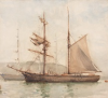 Tuke, Henry Scott, RA RWS (1858-1929): Brigantine Drying Sails, watercolour, 30.4 x 33.2 cms. RCPS Tuke Collection. Loan.