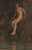 Tuke, Henry Scott, RA RWS (1858-1929): Nude Boy on Rocks, signed and dated 1907, inscribed Signed and dated H.S. Tuke 1907, oil on canvas, 55.7 x 35.6 cms. RCPS Tuke Collection. Loan.