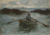 Tuke, Henry Scott, RA RWS (1858-1929): Man rowing a Dinghy, oil on panel, 18.8 x 26.6 cms. RCPS Tuke Collection. Loan.