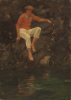 Tuke, Henry Scott, RA RWS (1858-1929): Charlie Mitchell on the Rocks, oil on panel, 38.7 x 27.3 cms. RCPS Tuke Collection. Loan.