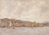 Tuke, Henry Scott, RA RWS (1858-1929): Falmouth from the Harbour, signed and dated, Inscribed Falmouth from the Harbour bottom right in pen cil on front of w/c, watercolour, 25.2 x 35.3 cms. RCPS Tuke Collection. Loan.
