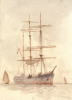 Tuke, Henry Scott, RA RWS (1858-1929): Three Masted Ship, signed, watercolour, 35.5 x 25.5 cms. RCPS Tuke Collection. Loan.