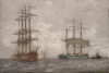Tuke, Henry Scott, RA RWS (1858-1929): Sailing Ships and Tug, oil laid down canvas, 22.3 x 33.8 cms. RCPS Tuke Collection. Loan.