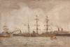 Tuke, Henry Scott, RA RWS (1858-1929): Ships in Harbour, signed, watercolour, 36 x 50 cms. RCPS Tuke Collection. Loan.