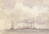 Tuke, Henry Scott, RA RWS (1858-1929): Sailing Ships at Anchor, signed and dated 1908, watercolour, 16.6 x 25 cms. RCPS Tuke Collection. Loan.