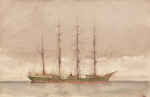 Tuke, Henry Scott, RA RWS (1858-1929): Green Ship, signed and dated, watercolour, 13.8 x 21.4 cms. RCPS Tuke Collection. Loan.