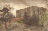 Tuke, Henry Scott, RA RWS (1858-1929): Gilling Castle, Yorks, signed and dated 1908, inscribed on reverse Gilling Castle, Yorks (W.S.Hunter's place), watercolour, 13.8 x 21.4 cms. RCPS Tuke Collection. Loan.