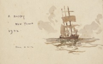 Tuke, Henry Scott, RA RWS (1858-1929): New Year's Card, signed and dated 1902, watercolour, 8.6 x 12.5 cms. RCPS Tuke Collection. Loan.