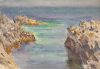 Tuke, Henry Scott, RA RWS (1858-1929): Rocks at Pennance Point, signed, inscribed On reverse another watercolour of a rock at Newporth beach., watercolour, 17.7 x 25.6 cms. RCPS Tuke Collection. Loan.