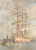 Tuke, Henry Scott, RA RWS (1858-1929): White Ship, signed and dated 1915, watercolour, 35.5 x 25.4 cms. RCPS Tuke Collection. Loan.