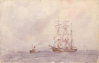 Tuke, Henry Scott, RA RWS (1858-1929): Sailing Ship and Tug, signed and dated 1911, inscribed H.S. Tuke, watercolour, 13.5 x 21.7 cms. RCPS Tuke Collection. Loan.