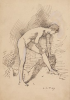 Tuke, Henry Scott, RA RWS (1858-1929): Sketch for The Diving Place, signed and dated 1907, inscribed on the back H.S.Tuke ARA The Pool ( written by Willy Sainsbury), pen and ink on paper, 19.8 x 13.7 cms. RCPS Tuke Collection. Loan.