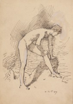 Tuke, Henry Scott, RA RWS (1858-1929): Sketch for The Diving Place, signed and dated 1907, inscribed on the back H.S.Tuke ARA The Pool ( written by Willy Sainsbury), pen and ink on paper, 19.8 x 13.7 cms. RCPS Tuke Collection. Loan.