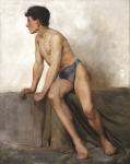 Tuke, Henry Scott, RA RWS (1858-1929): Seated Nude Study, oil on canvas, 66 x 53 cms. RCPS Tuke Collection. Loan.