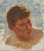 Tuke, Henry Scott, RA RWS (1858-1929): Portrait of T.C.Tiddy (study for Midsummer Morning), signed, oil on panel, 21.5 x 19 cms. RCPS Tuke Collection. Loan.