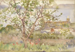 Tuke, Henry Scott, RA RWS (1858-1929): Restronguet, inscribed Restronguet, watercolour, 17.9 x 25.6 cms. RCPS Tuke Collection. Loan.
